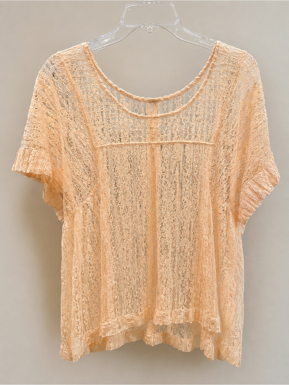 Doehead Peach Lace Boho Top Size Small Sheer Crochet Lace Blouse S